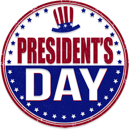 A graphic saying "President's Day" in a circle with American colors.